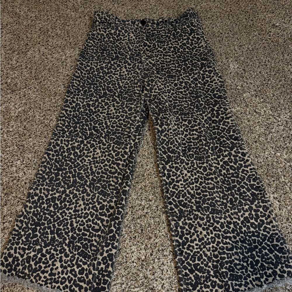 Leopard Print Wide Leg Pants - Black & Tan